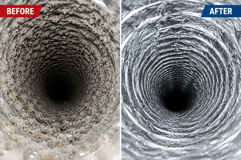 Before and after air duct cleaning